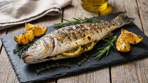 Gegrilde Branzino gevuld met Citroen