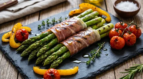 Gegrilde Groene Asperges met Parmaham