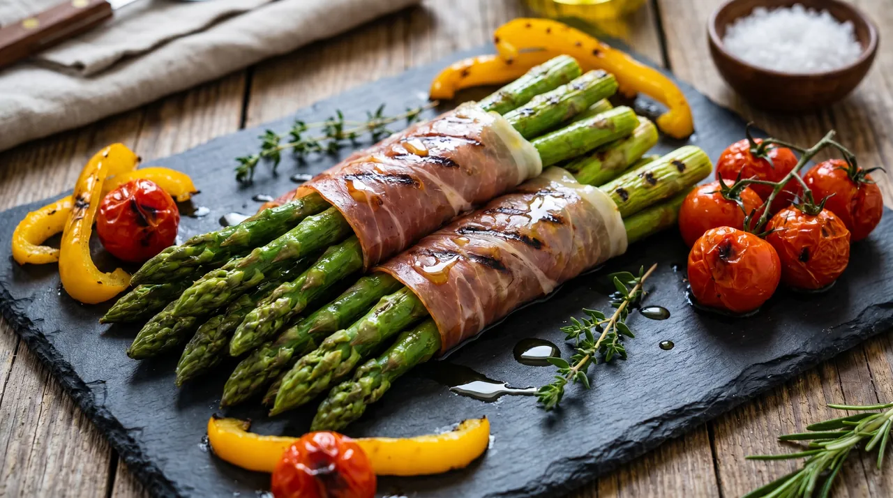 Gegrilde Groene Asperges met Parmaham