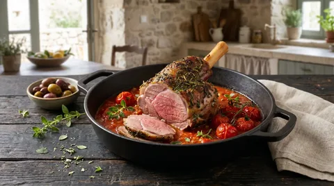 Gestoofde Lamsschenkels met Tomaat en Oregano